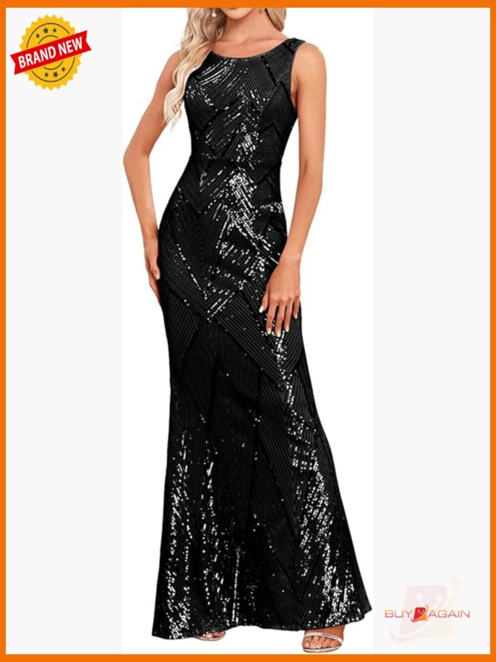 Mermaid Sequin Long Evening Gown Boat Neck Bodycon Formal Dress
